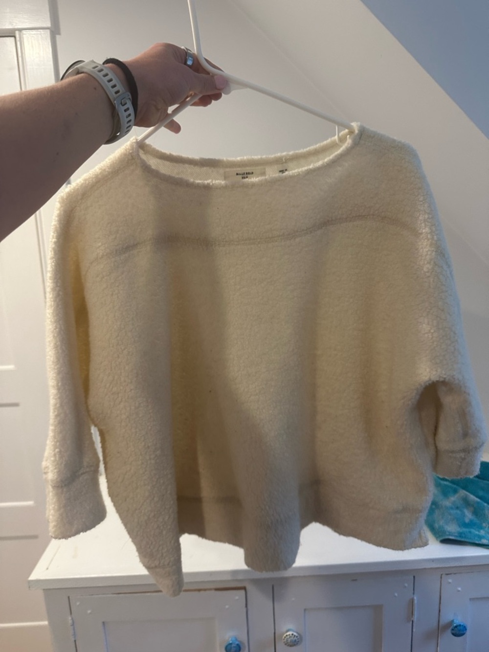Billy Reid Cream Fuzzy Crewneck Sweater